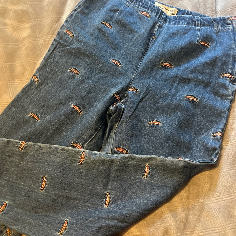 David Brooks Blue Denim with Trout Embroidery